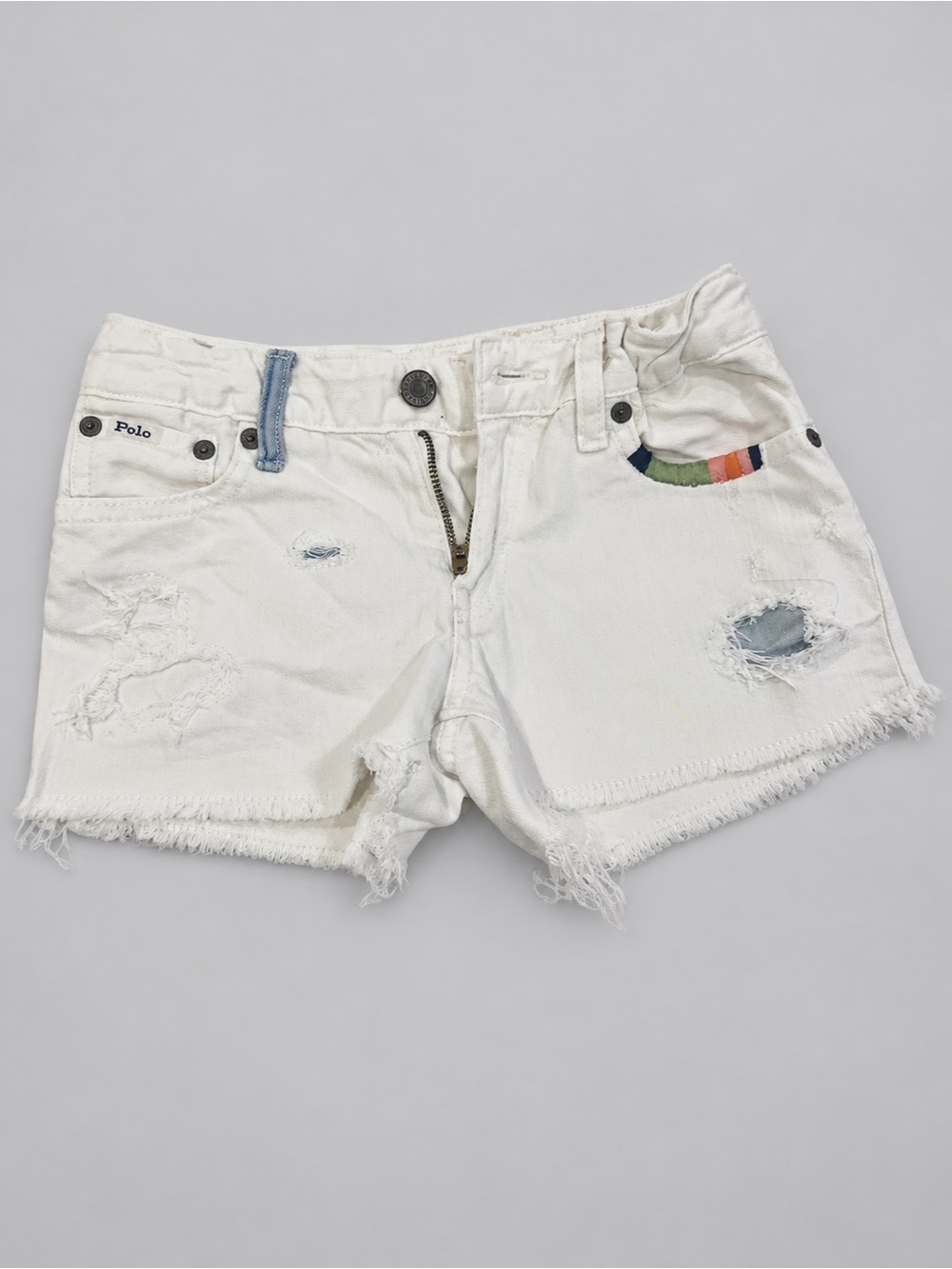 Polo by Ralph Lauren White Denim Shorts with Multicolor Trim